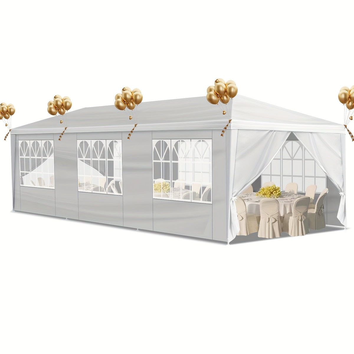 10x30 Ft Outdoor Party Tent Canopy, 8 Removable Sidewalls with Windows, Waterproof PE Cloth & Iron Frame, for Wedding, Party, Patio, Parking & Gazebo, White/Blue/Black, Accessories Included