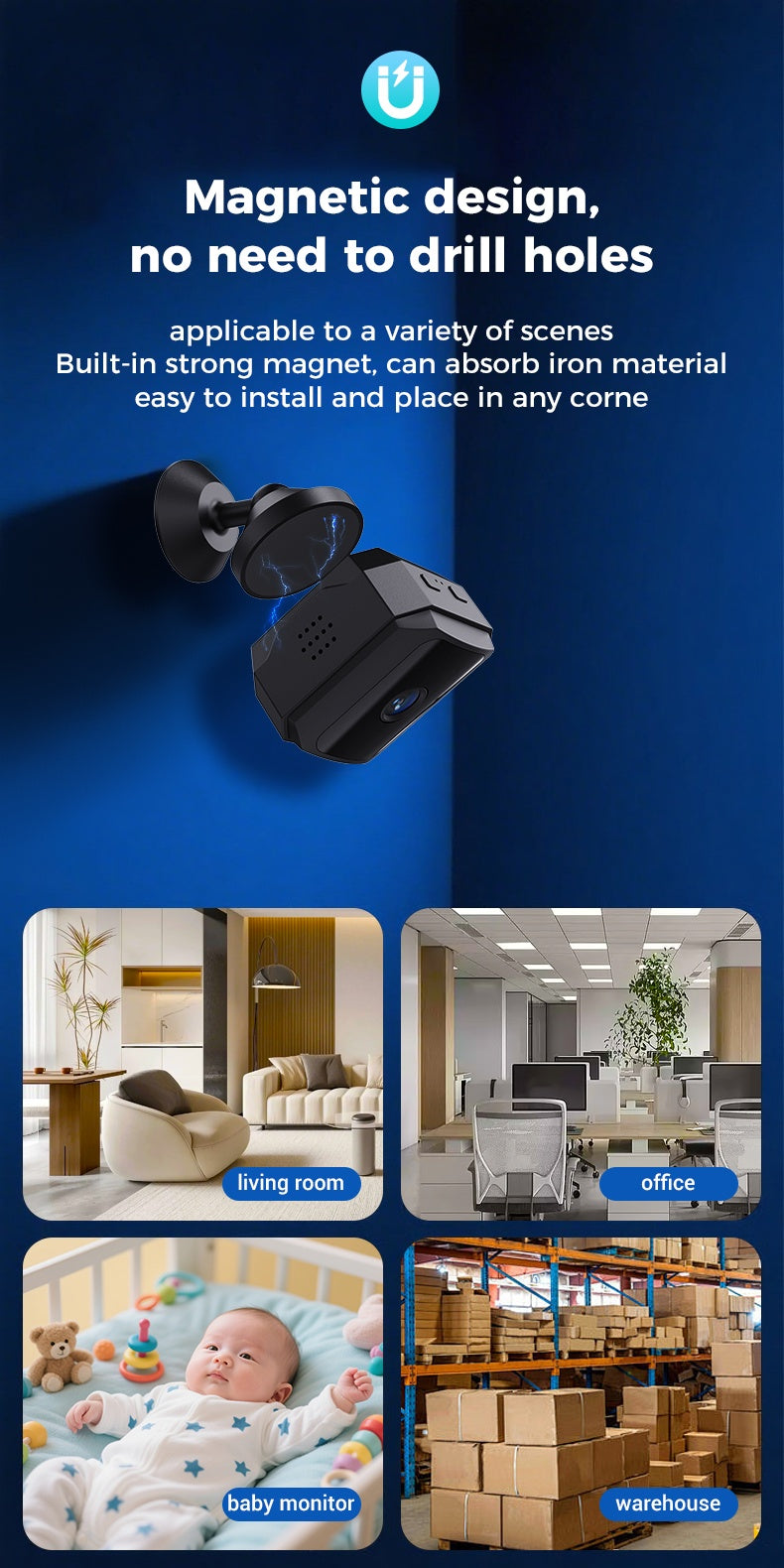 Wireless Security Camera with Built-In AP Hotspot, No Internet Required, Infrared Night Vision, Two-Way Audio, Motion Detection, Real-Time Home/Pet Monitoring, Black/White, 1/2/3/4 Pack