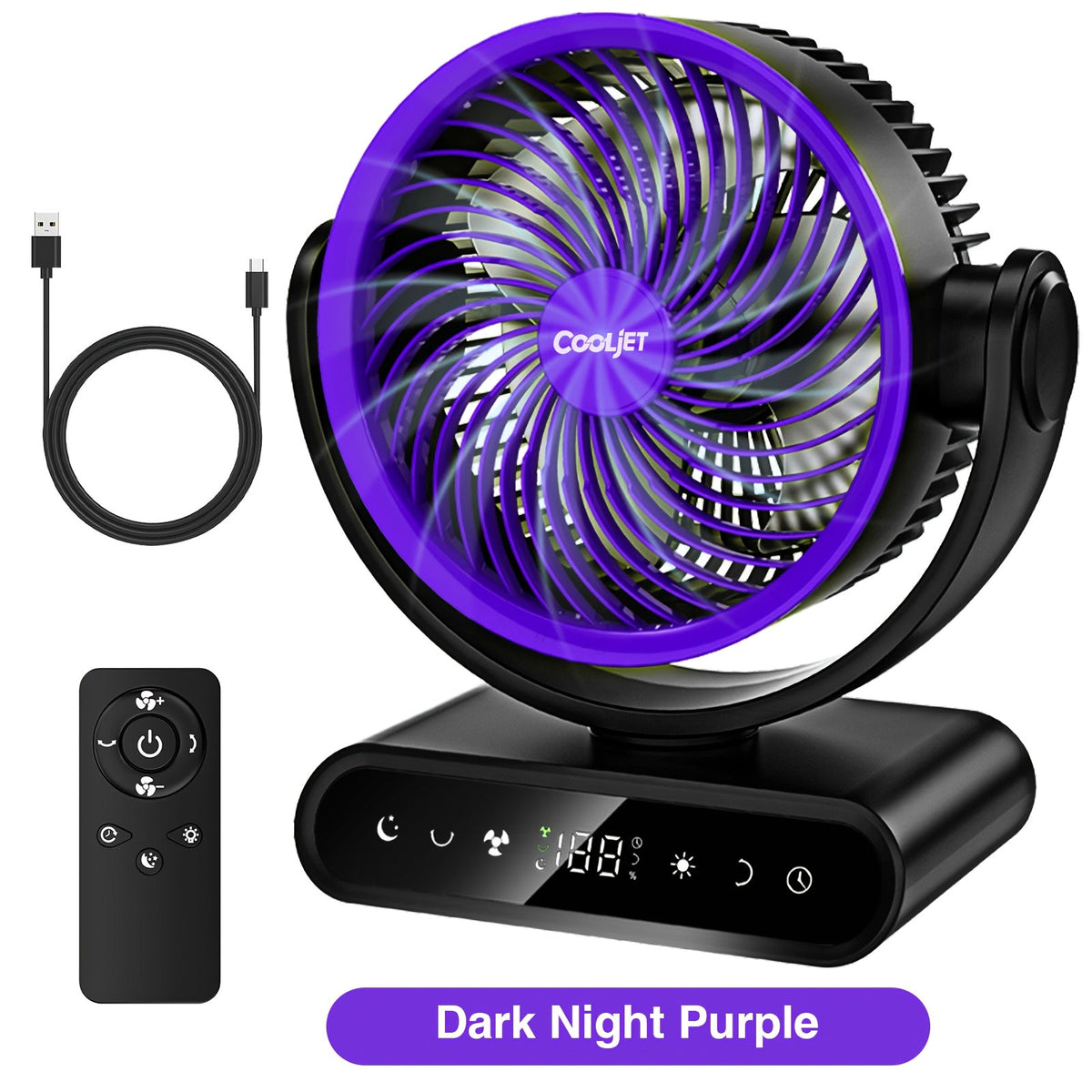 Portable Battery Fan 20000mAh / 40000mAh – 9-Inch 5-Speed Oscillating Fan with Remote 12 LED Warm Lights 14H-50H Runtime for Outdoor Camping Home Office