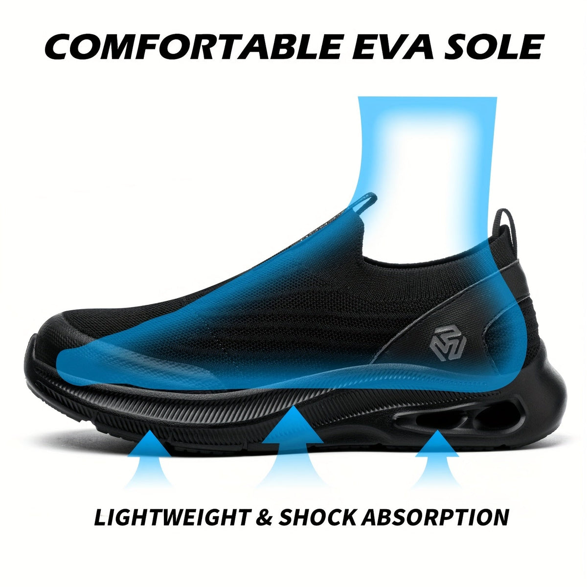 Men's Steel Toe Work Shoes Slip-On Lightweight Safety Sneakers Puncture-Resistant Non-Slip Loafers Black Grey Blue Sizes US 5.5-14