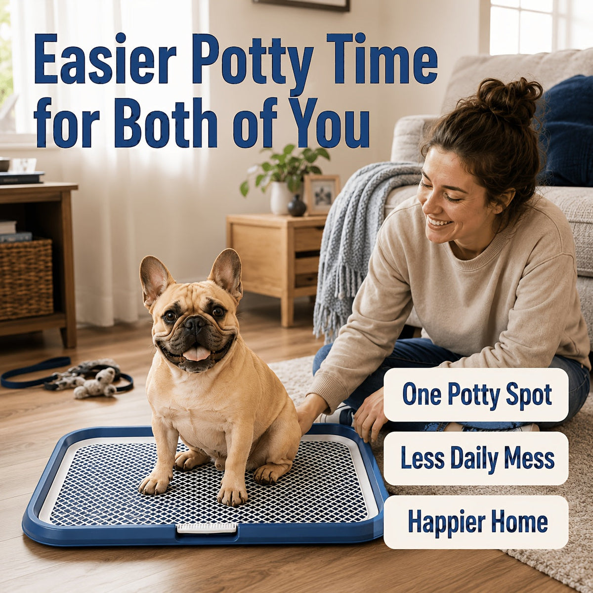 Dog Potty Tray Leak-Proof Indoor Puppy Toilet with Removable Grate, Washable Pee Pad Holder for Apartment Puppy Training, Pet Potty Station for Small to Medium Dogs