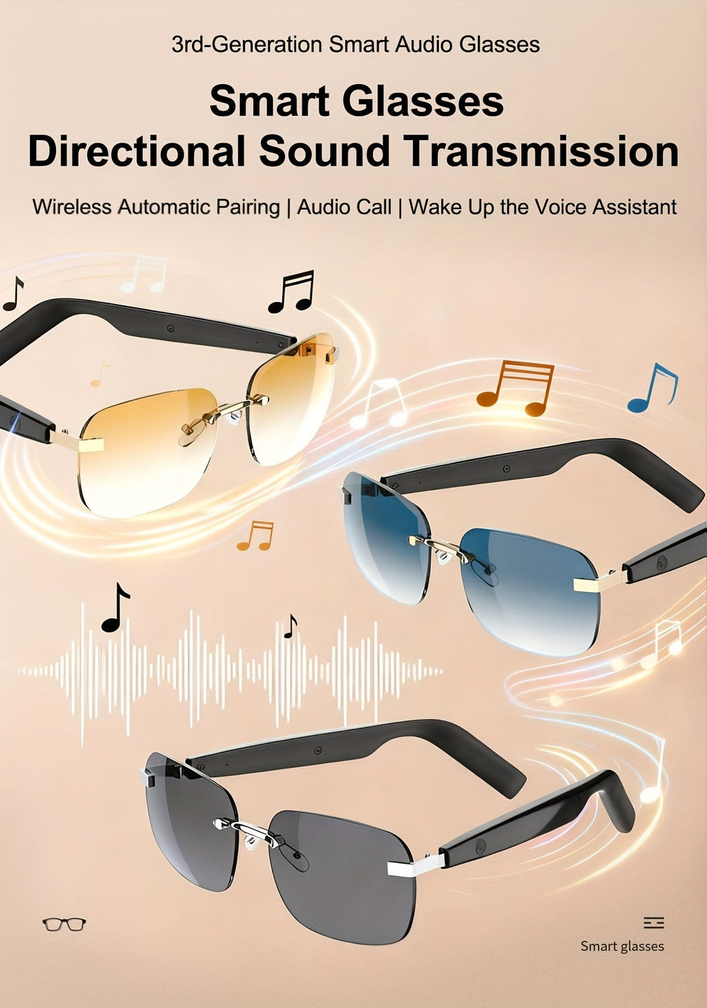 Bluetooth Smart Glasses with Touch Controls & Open Ear Audio – Integrated Microphone, Hands-Free Calls & Music, Polarized Lenses, Ideal for Outdoor Sports, Driving & Everyday Wear