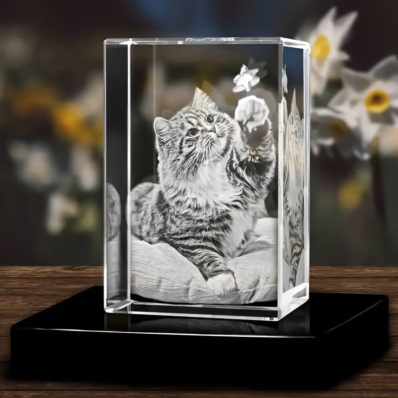 Personalized 3D Laser-Engraved Pet Photo Crystal Ornament - Custom Cat & Dog Keepsake, Commemorative Crystal Gift for Holidays, Anniversaries & Christmas, 3 Shapes (Octagon/Cube/Rhombus)