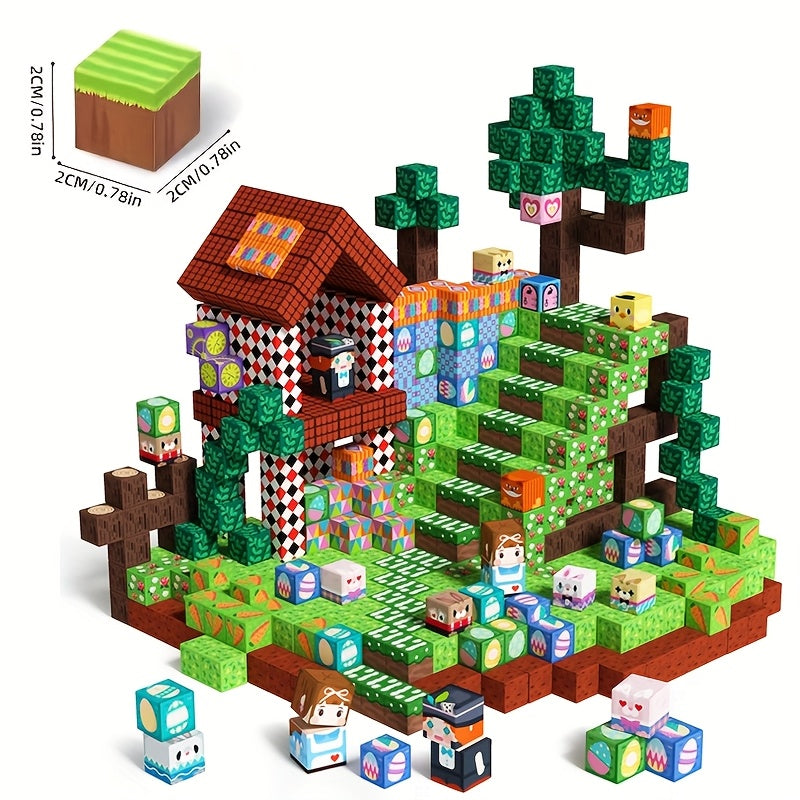 100pcs Magnetic Building Blocks Set, Creative Cube Tiles STEM Construction Toy for Kids Boys Girls, Colorful Magnet Building Kit Birthday Christmas Halloween Winter Gift Ages 6+