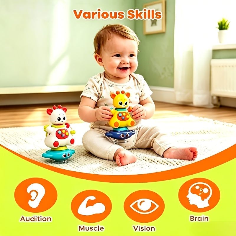 Giraffe Spinning Top Toy for Baby & Toddler, Multifunctional Press Spin & Twist Sensory Toy for Hand-Eye Coordination, Fun Early Development Toy for Boys & Girls Ages 0 and Up