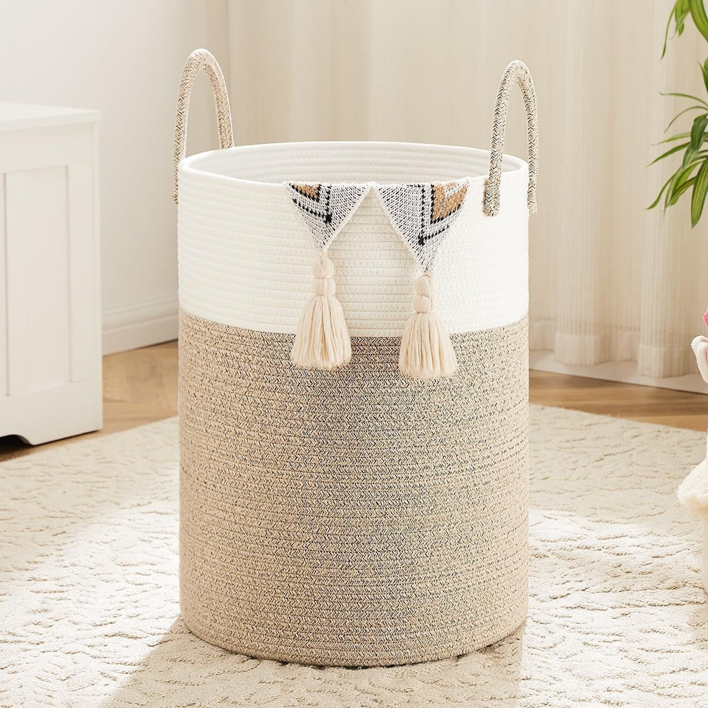 Collapsible Cotton Rope Woven Laundry Basket, Natural Elegant Laundry Hamper for Bathroom Nursery & Living Room, Versatile Storage for Clothes Toys & Blankets, 40L 60L 80L 100L, 9 Colors