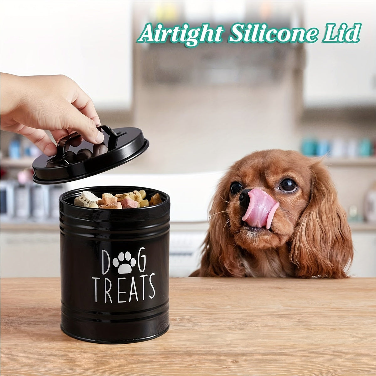 Pet Food Storage Container with Lid - Moisture-Proof Metal Dog Food Bucket, Country Farmhouse Style Airtight Dry Food Keeper for Dogs and Cats, Black/White Kitchen Pet Organizer Gift