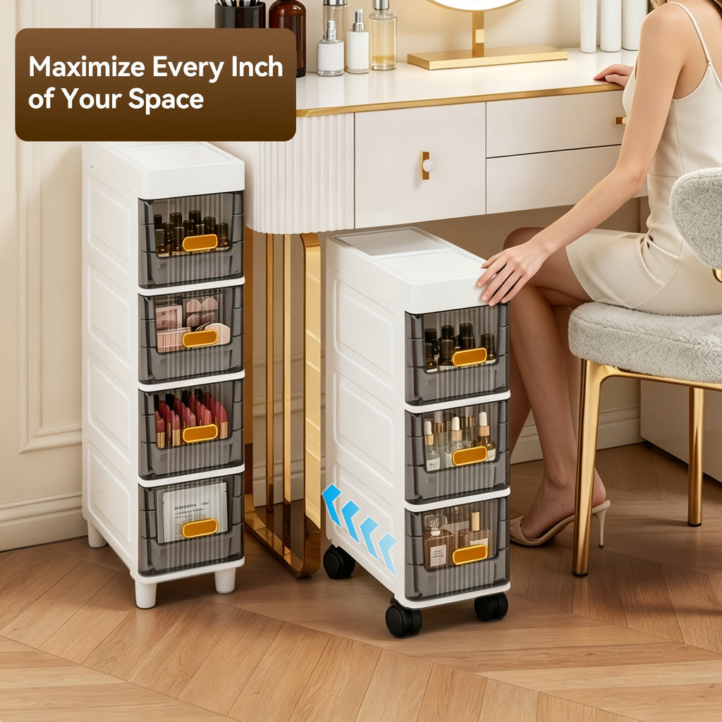 Slim Rolling Storage Cabinet with Drawers and Wheels, Waterproof PP Organizer, 3/4/5/6 Tier for Bathroom, Kitchen, Bedroom, and Small Spaces – Narrow Drawer Unit