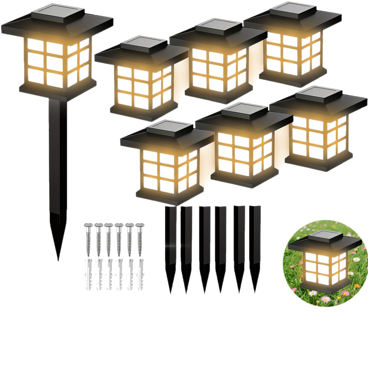 Solar Outdoor Garden Lights 6/12/24 Pack IP44 Waterproof | Warm White & Colorful LED Landscape Pathway Lights for Yard, Courtyard, Patio, Holiday Decoration – Auto On/Off