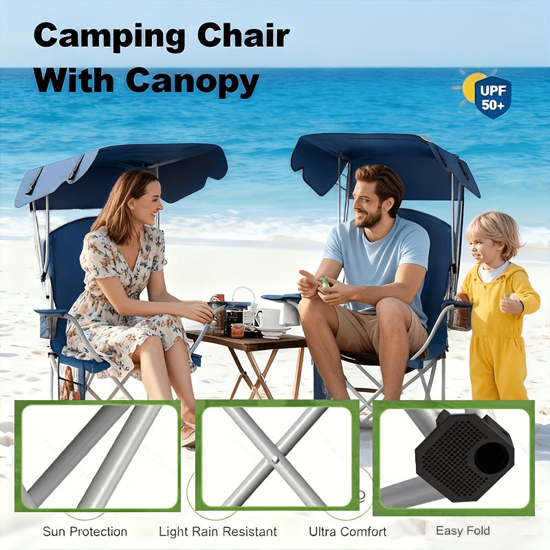 Portable Camping Chair with Canopy – Folding Chair with UV Sun Shade, 600D Oxford Fabric, Lightweight & Durable for Camping, Beach, Picnics, Fishing & Sports, 4 Colors