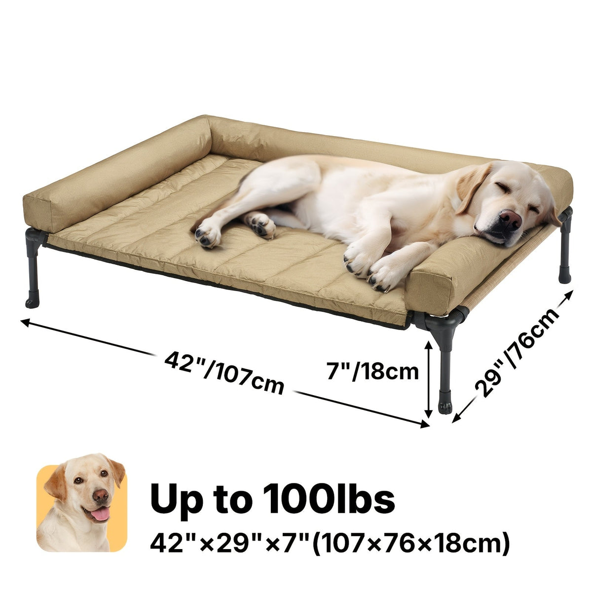 Cooling Elevated Dog Bed with Removable Pillow-Top Mat – Raised Bolster Dog Cot with Breathable Mesh and Non-Slip Feet, Dog Sofa Bed for Indoor & Outdoor Use