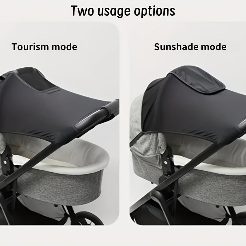 Stroller Canopy Sunshade with Elastic Mesh Sunroof, UV-Resistant Stretchable Single-Piece Sun Cover for Baby Strollers, Lightweight & Easy to Carry, Black