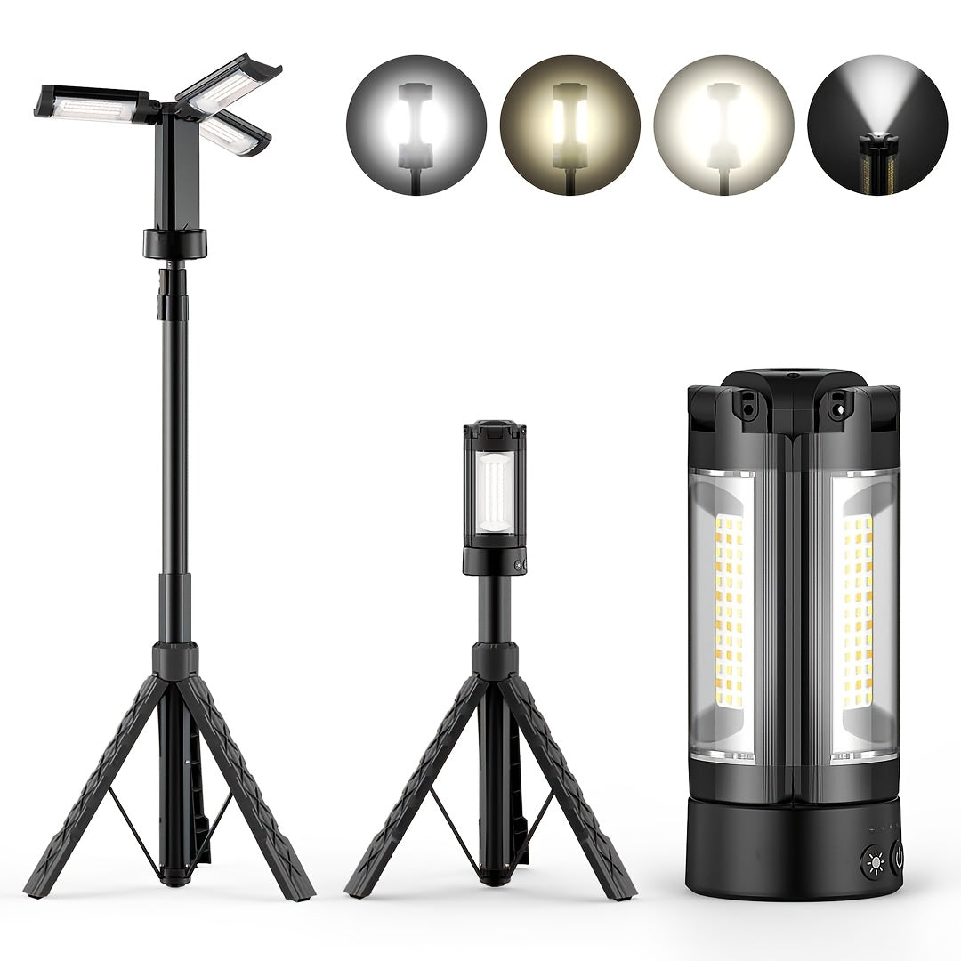 Rechargeable 10000mAh LED Work Light & Camping Light with Stand 6FT Tripod 3 Adjustable Heads 2200 Lumens 5 Color Modes Power Bank Emergency Flashlight – Orange Black