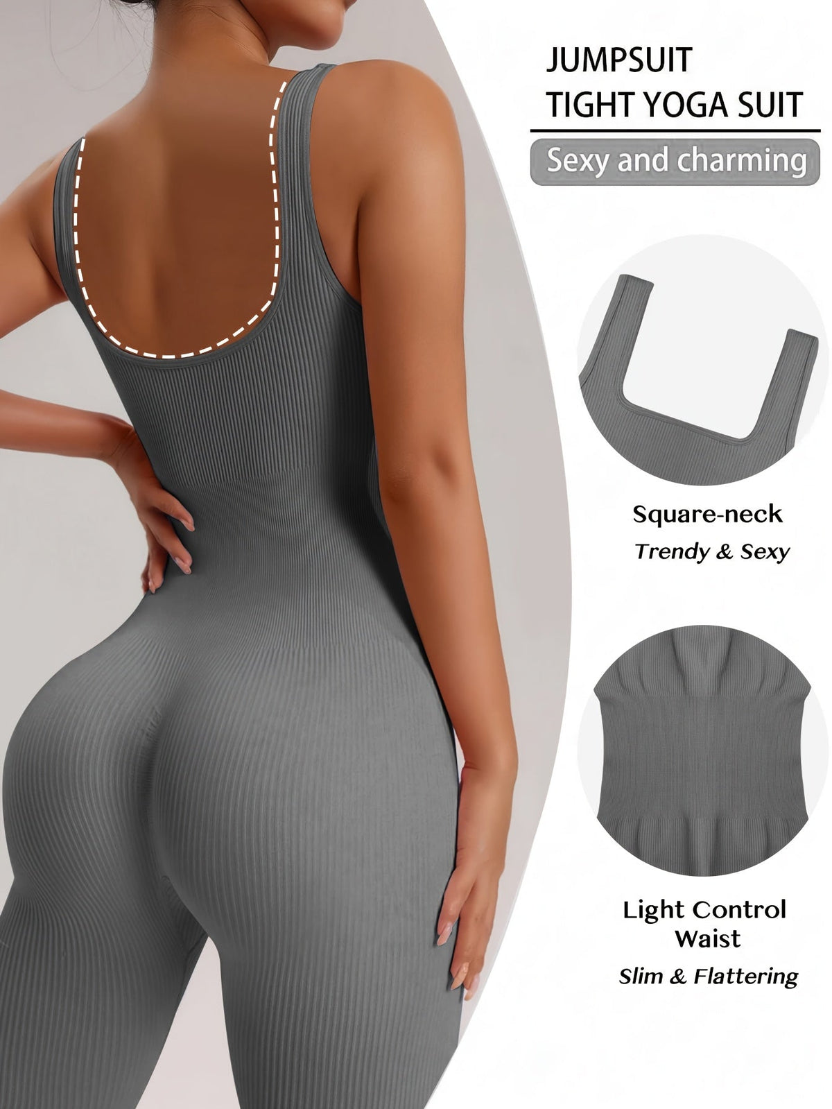 Women's Sleeveless Square Neck Jumpsuit – 90% Nylon Stretch Fabric, Thick & Opaque Activewear for Yoga, Pilates, Running, Fitness & Everyday Wear, Sizes S-XL, Multiple Colors
