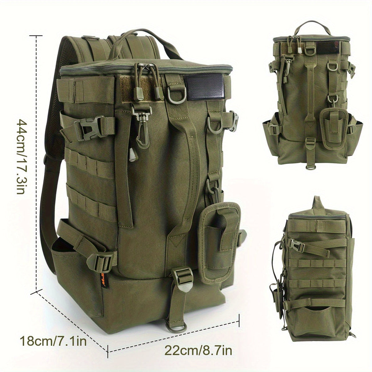 Lightweight Fishing Backpack 2-Piece Set, Waterproof Nylon Angler Daypack with Scissors Pouch, Zippered Tackle Organizer for Outdoor Hiking and Travel, Black/Army Green/Khaki