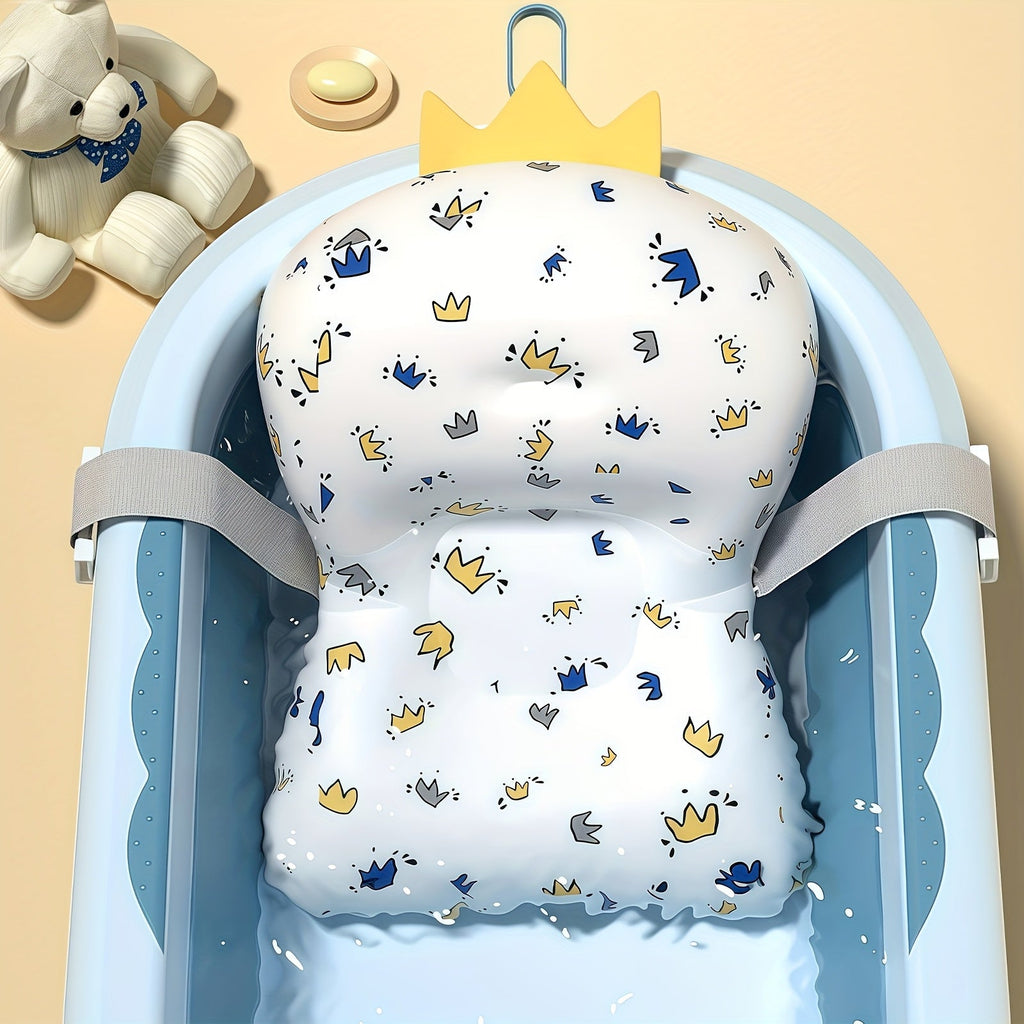 Baby Bath Support Mat Cushion for Newborns, Non-Slip 3-Point Adjustable Infant Shower Net Seat with Cute Cartoon Prints, Safe Bathing Aid for Boys & Girls (Tub Not Included)