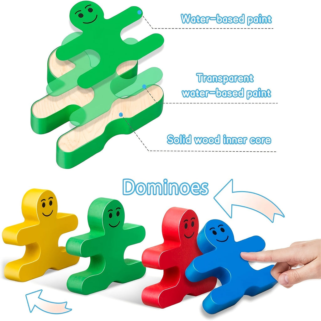 Wooden Stacking Balance Blocks for Kids, Colorful STEM Educational Toy for Toddlers, Color Recognition Cognitive Learning Math Game, Interlocking Matching Blocks for Boys & Girls Ages 3+