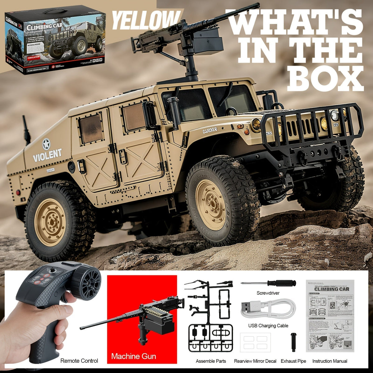 C8835 Full-Scale RC Military Off-Road Vehicle for Adults - Proportional Transmission, Variable Speed, Climbing, Multi-Mode LED Lighting, 5 Openable Doors, Optional Machine Gun & Winch Accessories
