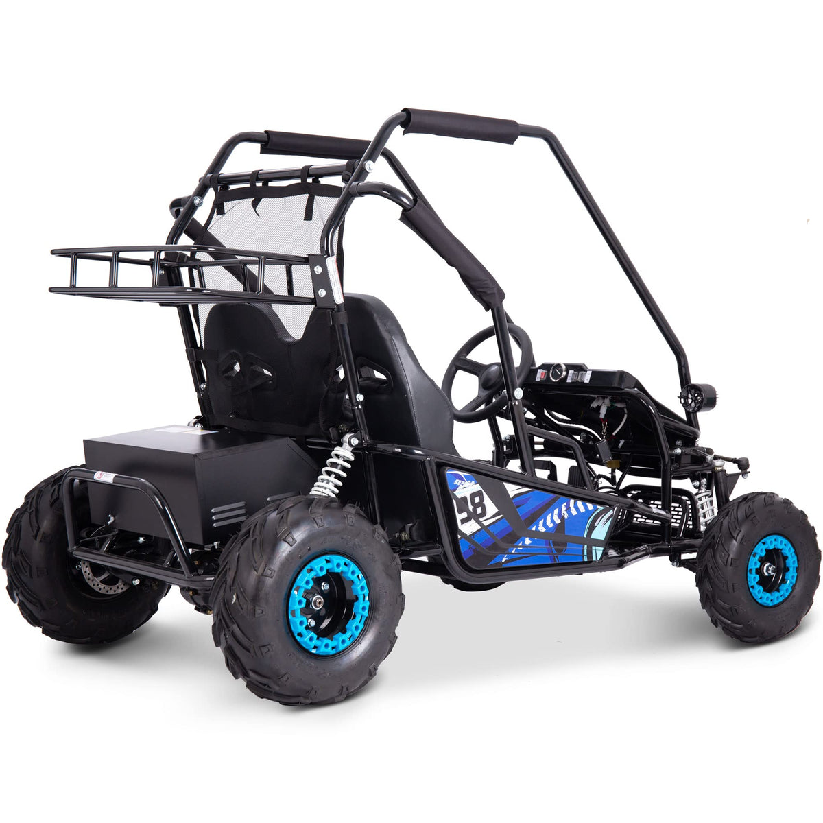 MotoTec Mud XL 60V 2000W 2-Seat Electric Go Kart, Full Suspension, Brushless Motor, Bluetooth Speakers, 4-Point Harness, Off Road Kids Go Kart, Ages 13+, Blue, 25MPH