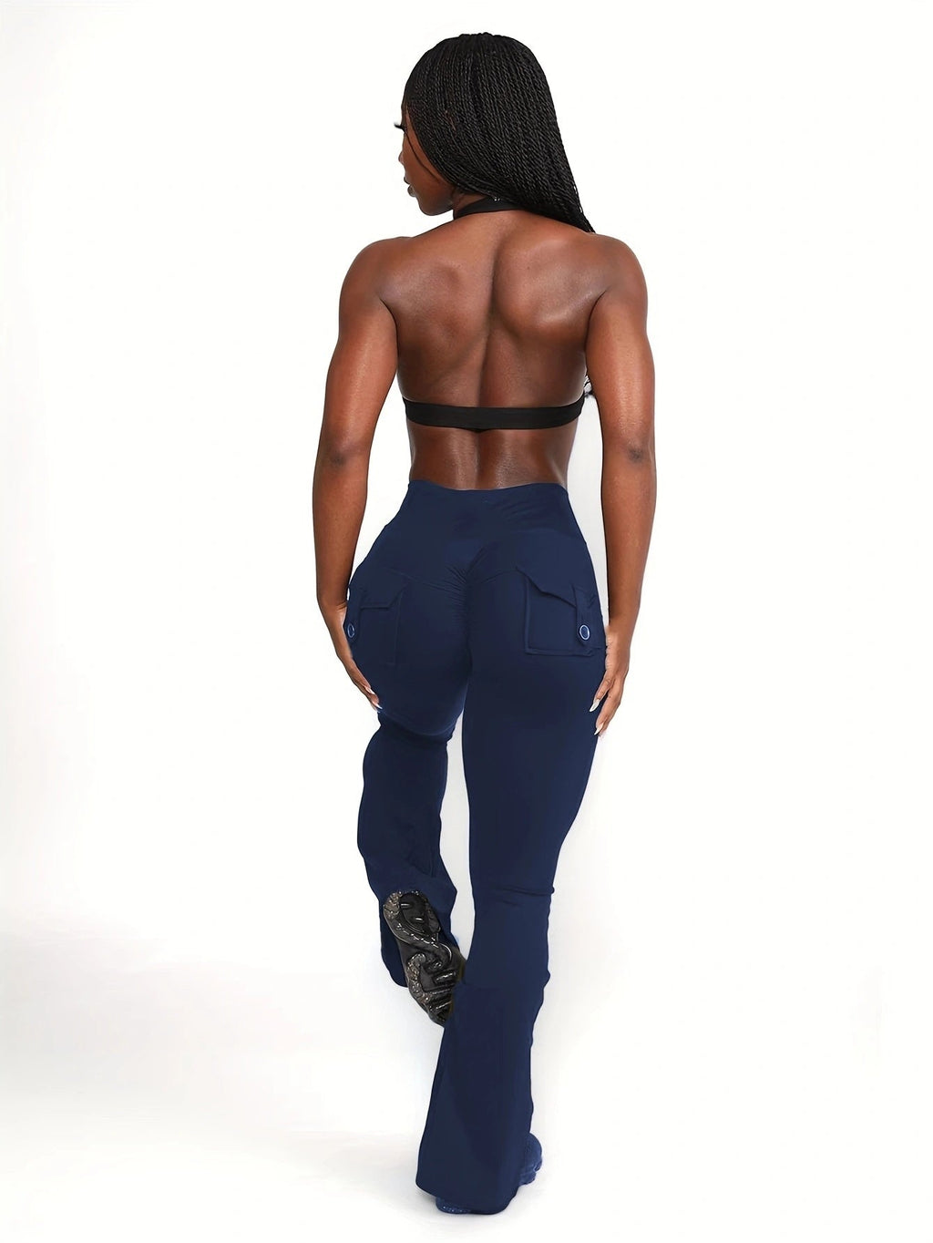 Women's High-Waisted Flare Pants 3-Pack – Butt-Lifting Tummy-Control Quick-Dry Cargo-Style Leggings, Tracksuit Casual Sports Full-Length Trousers (Black, Gray, Green)