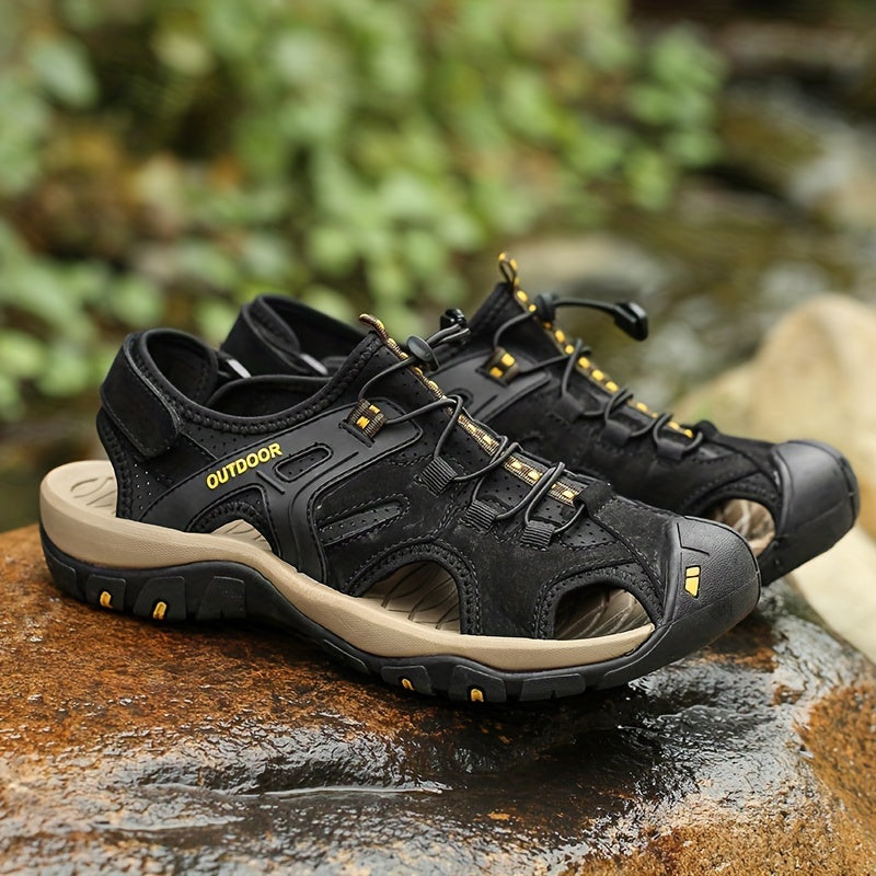 Men's Casual Hiking Sandals - Summer Outdoor Shoes - US 6–15.5 (13 Sizes) - Yellow, Black & Dark Brown