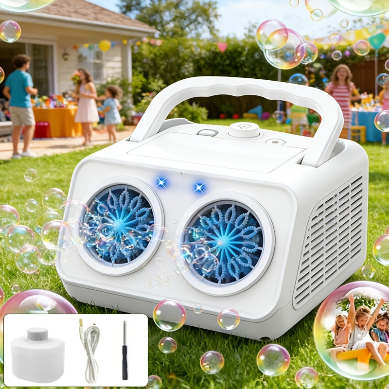 Upgraded Automatic Bubble Machine, Thickened 2-Fan Design, 20,000+ Bubbles Per Minute, Plug-in or Battery-Powered Portable Bubble Blower for Indoor/Outdoor Birthday Parties, Weddings, and Kids (White/Black)