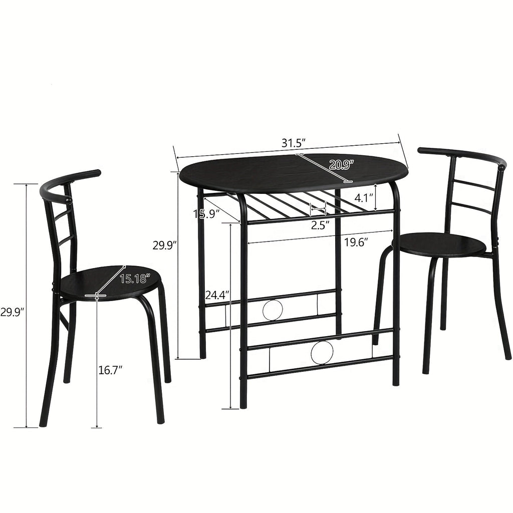 Bonnlo 3pcs Dining Set, Small Kitchen Table Set for 2, Breakfast Table Set, Kitchen Wooden Table and 2 Chairs for Small Space/ Dining Room/ Apartment/ Living Room/ Home Decor, Metal Frame Wine Rack