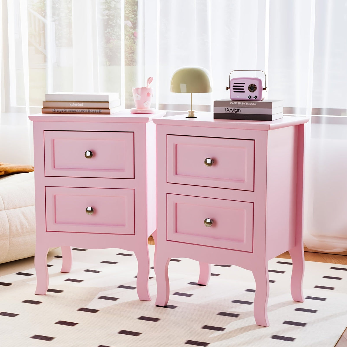 Nightstand with Drawers – Small Bedside Table for Bedroom Small Spaces in Forest Green White Blue Pink Navy Blue (Set of 1 or 2)