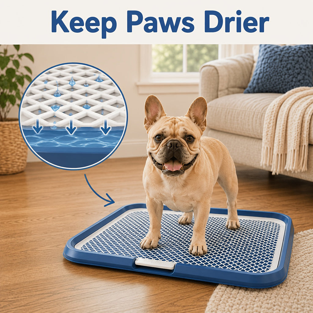 Dog Potty Tray Leak-Proof Indoor Puppy Toilet with Removable Grate, Washable Pee Pad Holder for Apartment Puppy Training, Pet Potty Station for Small to Medium Dogs