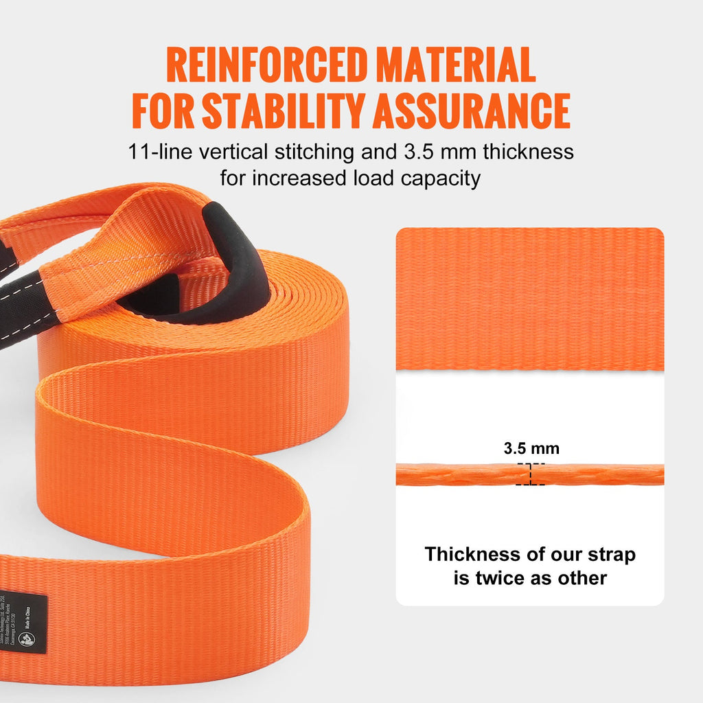 VEVOR Heavy Duty Tow Strap Recovery Kit - 3" x 30 ft, 36,000 lbs MBS, Triple-Reinforced Loops, Protective Sleeves, 2x 3/4" D-Ring Shackles & Storage Bag - Tree Saver & Winch Strap for Truck, Jeep, SUV & ATV