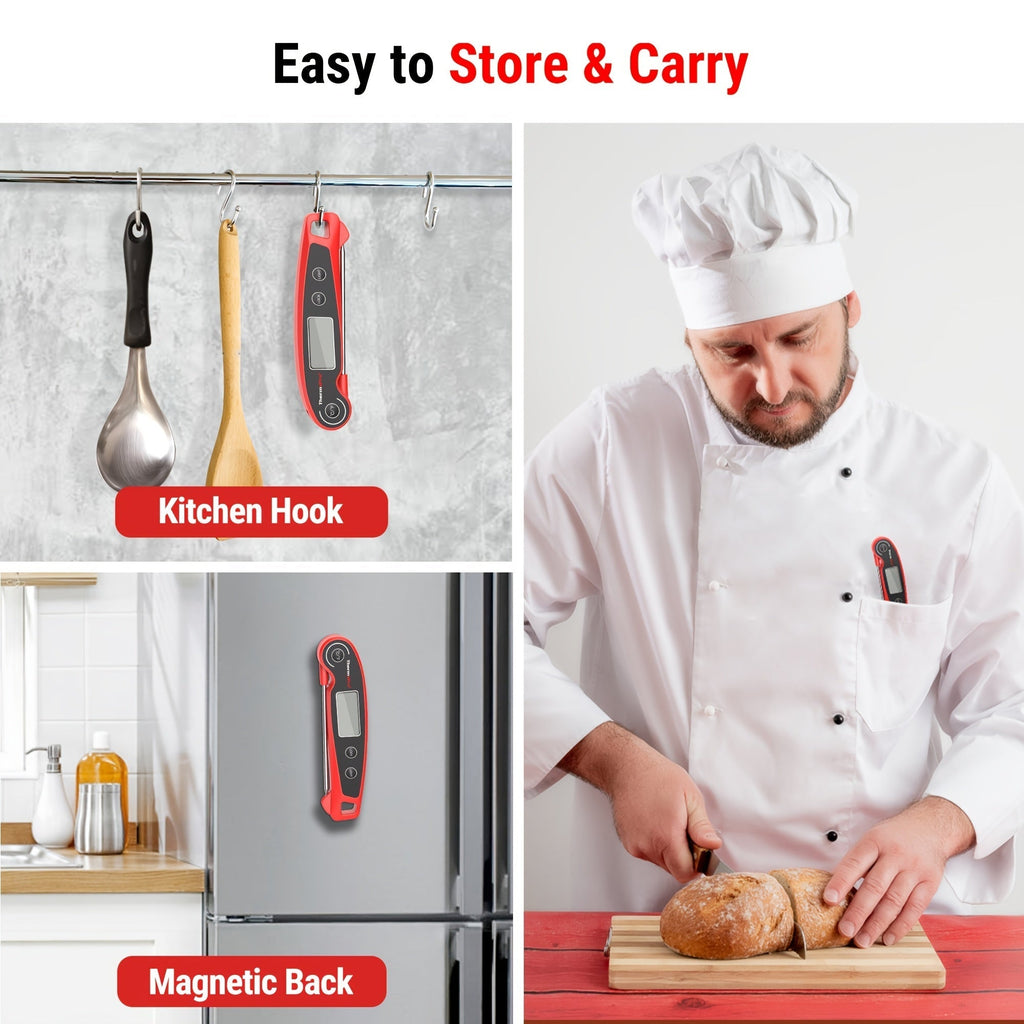 Instant Read Meat Thermometer with Motion Sensing Foldable Probe, Digital Food Thermometer for Kitchen, BBQ, Grill, Smoker, Candy, and Oil Cooking, -58°F to 572°F, Fast 2-3 Second Response
