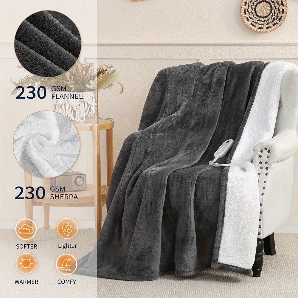 Electric Heated Blanket, Flannel, Extra Large, 8 Temperature Levels, 10-Hour Auto-Off, PTC+NTC Overheat Protection, Machine Washable – Available in Throw, Twin, Full, Queen, and King Sizes