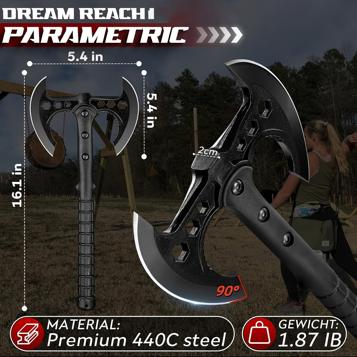 Hand-Forged Dual-Head Camping Axe Set of 2 - High Carbon Steel, Balanced & Portable for Wood Chopping, Trail Clearing & Garden - Gift for Outdoorsmen