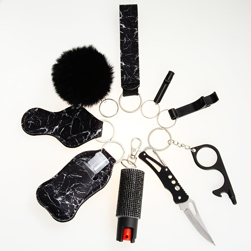 Women's Personal Safety Keychain Set with Whistle, Pocket Knife, and Spray, Compact Self-Defense Accessories for Daily Outings, Holiday, Birthday Gift, 6 Colors