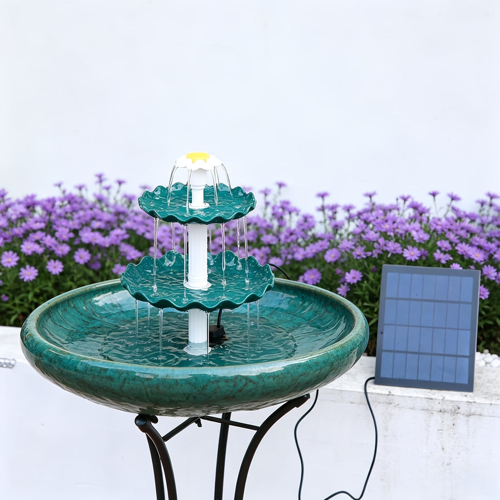 3-Layer Solar Bird Bath Fountain 3.5W – Outdoor Garden Courtyard Decor Solar Powered Fountain Pump, No Wiring Needed, Dark Green, Light Blue, or Fountain-Only, Single & Three Tier Options
