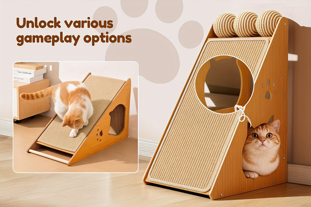 27-Inch Sisal Cat Scratching Board – Multi-Functional Wear-Resistant Cat Claw Pad Furniture Protector with 3 Teaser Balls, Easy to Install, Indoor Cat Scratching Pad