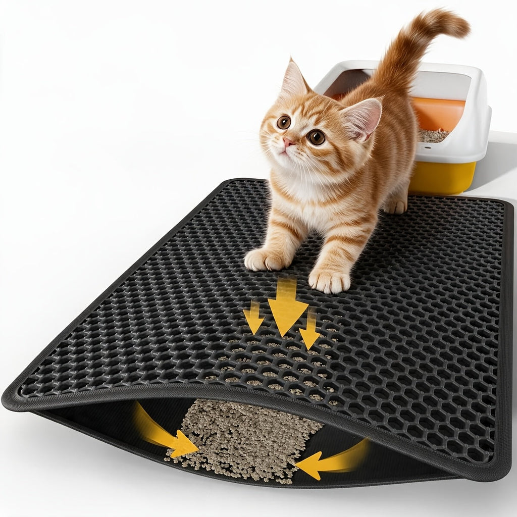 双层猫砂垫防漏防溅——猫砂盆双层过滤捕捉垫，适用于硬木地板和地毯的防水防滑猫砂收集垫，易于清洁，有S/M/L三种尺寸可选