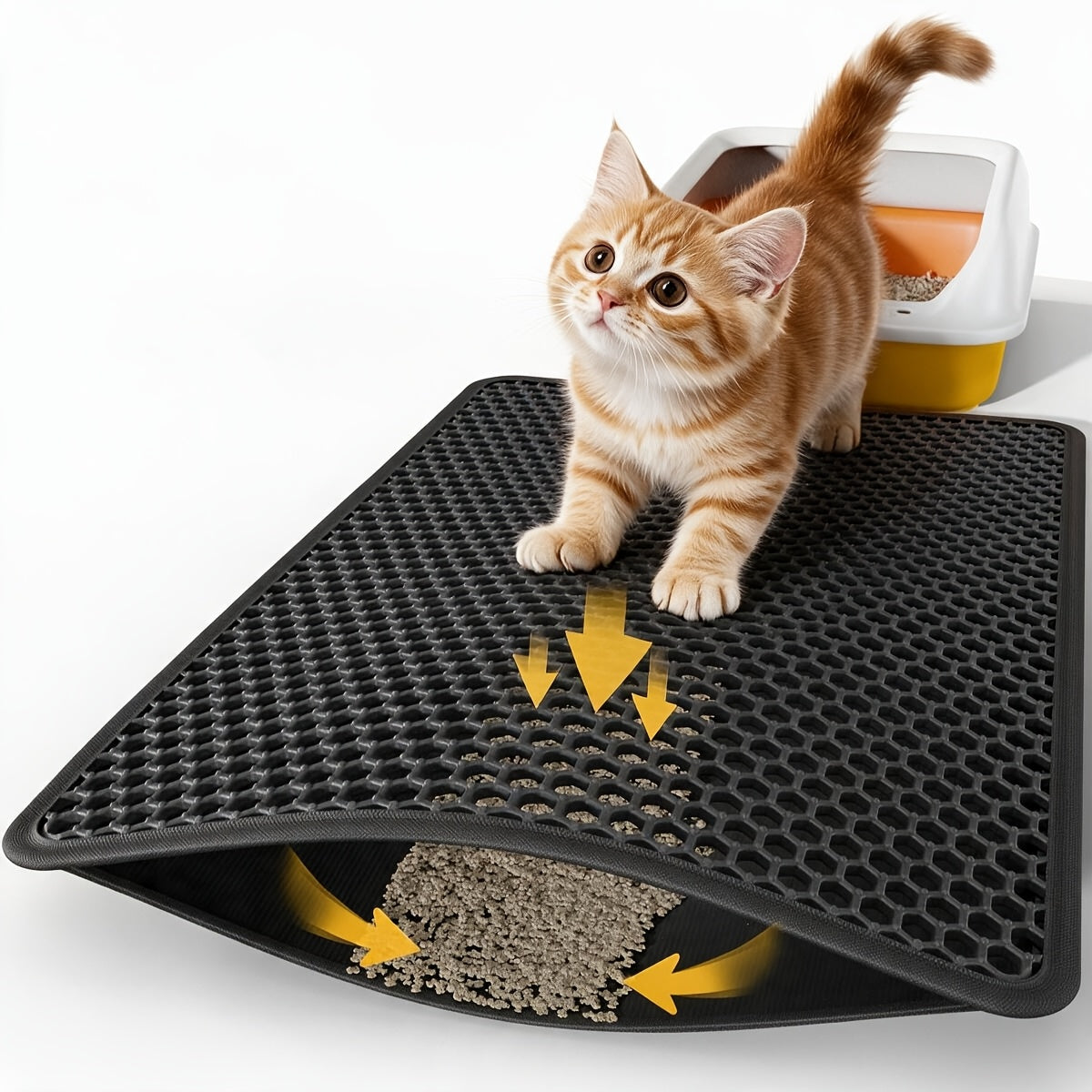 双层猫砂垫防漏防溅——猫砂盆双层过滤捕捉垫，适用于硬木地板和地毯的防水防滑猫砂收集垫，易于清洁，有S/M/L三种尺寸可选