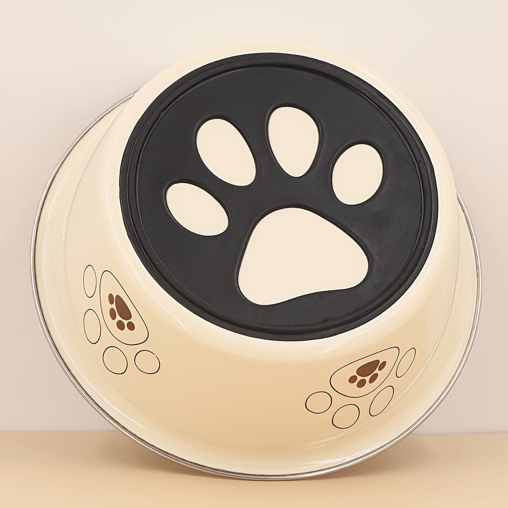 Stainless Steel Dog Bowl with Cute Footprint Pattern, Durable Non-Slip Pet Food and Water Bowl for Dogs, Indoor and Outdoor Use, Sizes S M L XL, Colors Beige Pink Blue