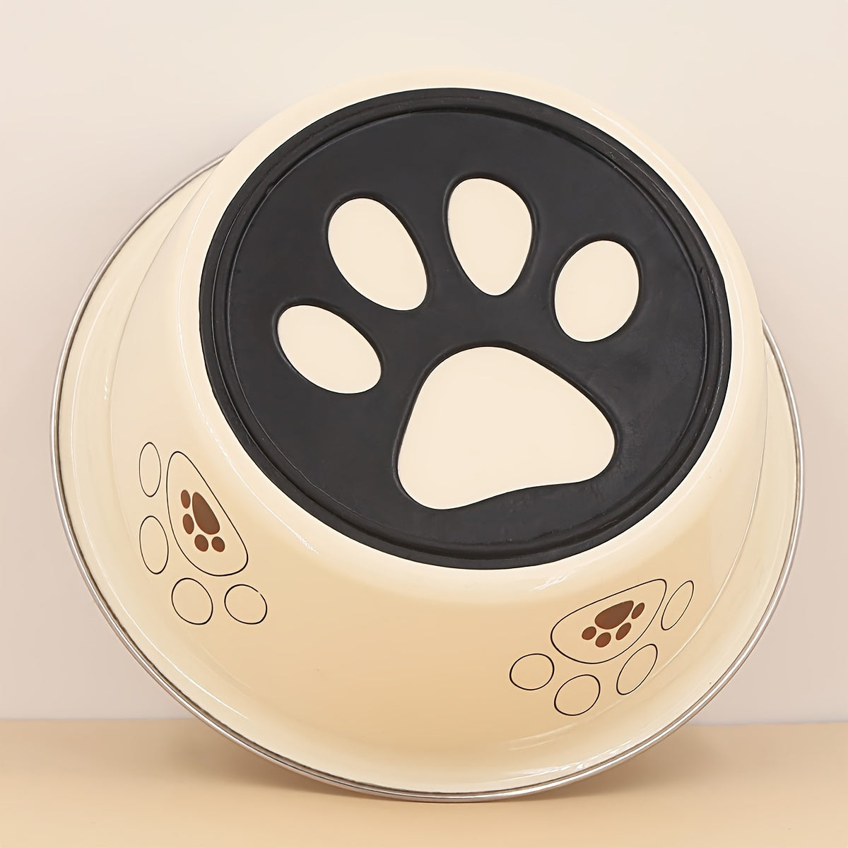 Stainless Steel Dog Bowl with Cute Footprint Pattern, Durable Non-Slip Pet Food and Water Bowl for Dogs, Indoor and Outdoor Use, Sizes S M L XL, Colors Beige Pink Blue