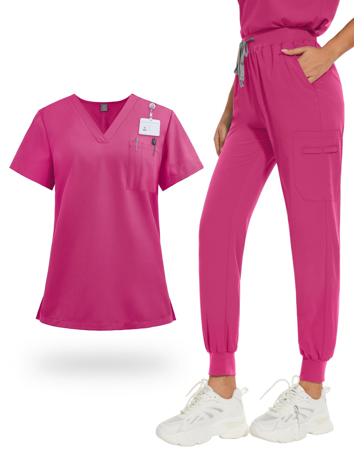 Women's V-Neck Scrub Set with Pockets – Nurse, Medical, Dental, and Spa Uniform, Short Sleeve, Solid Color, Comfortable Elastic Healthcare Workwear for All Seasons