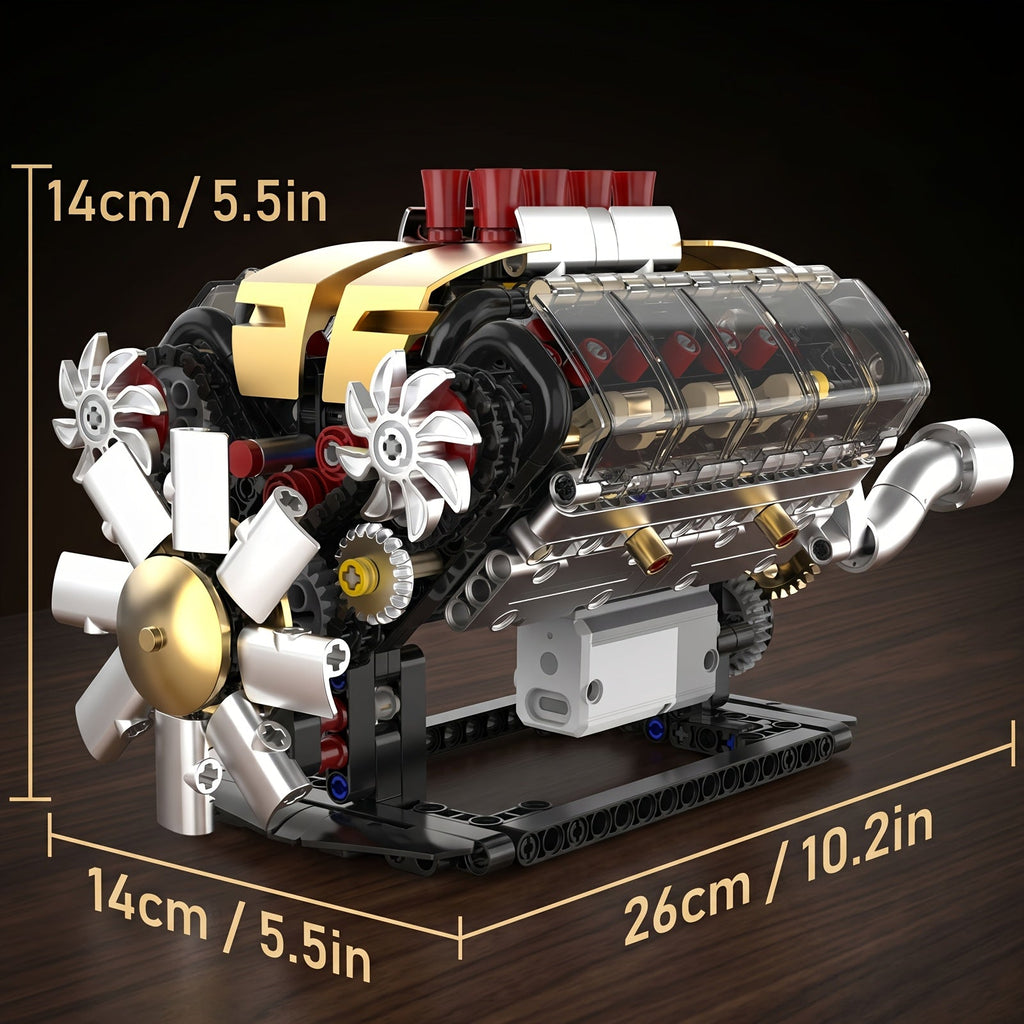 Transparent Mechanical Engine Model Building Kit with Automated Gear Transmission and Piston Simulation - STEM Science Project for Teens, Adults, Hobbyists, Mechanics - Birthday and Christmas Gift