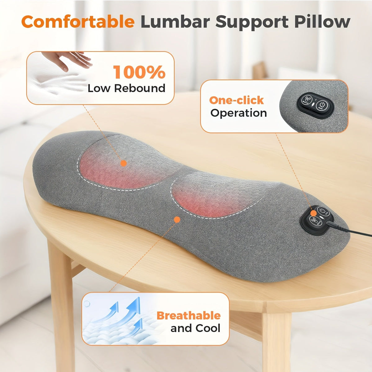 3-in-1 Lumbar Support Pillow – Vibration Massage, Heat Therapy & Air Cushion Lift, Ergonomic Lower Back Pillow for Office Chair & Car, Soothes Stiffness & Muscle Tension – Nova Mart