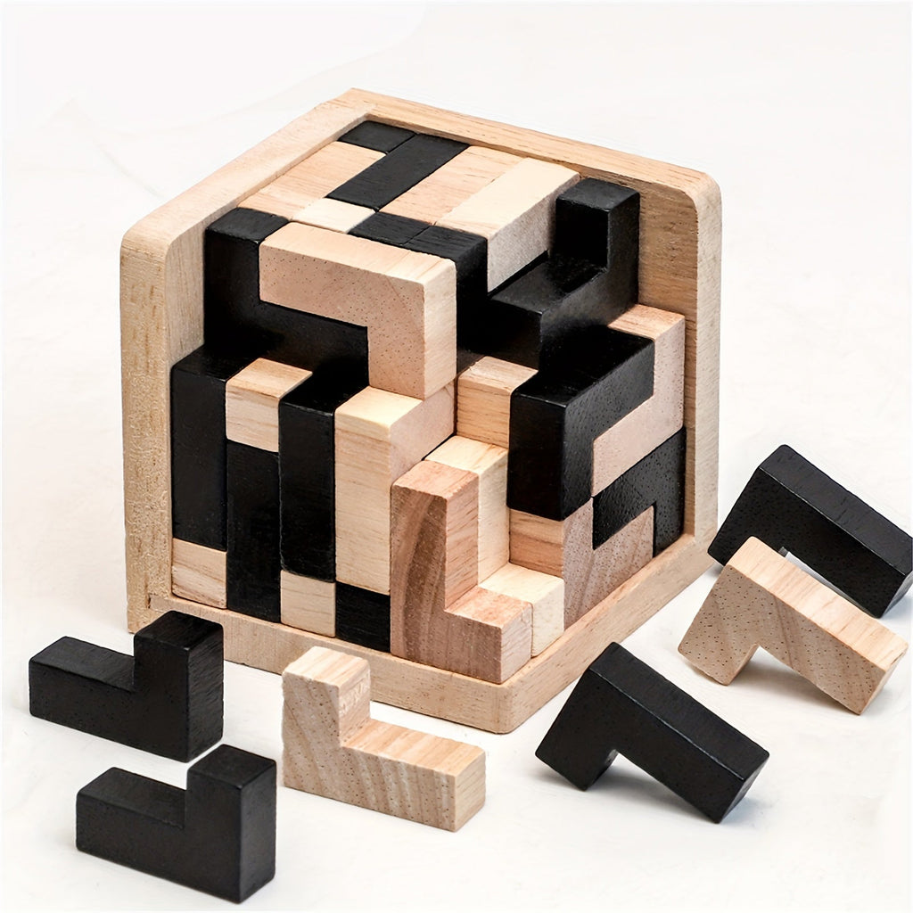 YIDIEMO 54-Piece Wooden Brain Teaser Puzzle Cube, L-Shaped Jigsaw Logic Puzzle for Kids, Early Intelligence Development Educational Toy, Fun Birthday & Holiday Gift