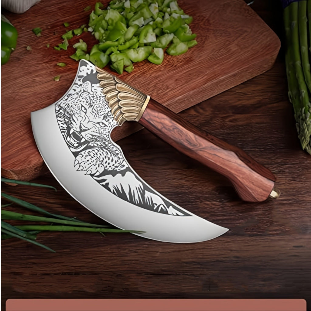 9-Inch Handmade Pizza Cleaver Knife High Carbon Stainless Steel Rosewood Handle with Sheath & Gift Box Multi-Purpose Kitchen Rocking Knife for Meat Vegetables & Pizza
