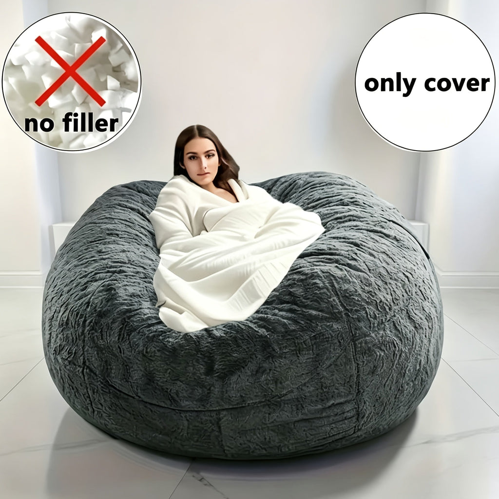 Large Round Bean Bag Bed Cover - Machine Washable, Soft Lazy Sofa Cover for Adults, No Filler Included - Living Room, Dorm & Bedroom - Light Grey, Black, Blue & Brown