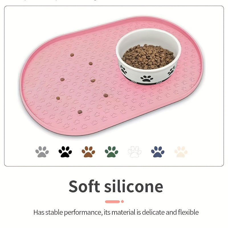 Silicone Pet Feeding Mat - Non-Slip Waterproof Oval Dog & Cat Food Mat, Easy to Clean Odorless Placemat for Pet Bowls, 6 Colors Available - Keeps Floors Clean During Mealtime