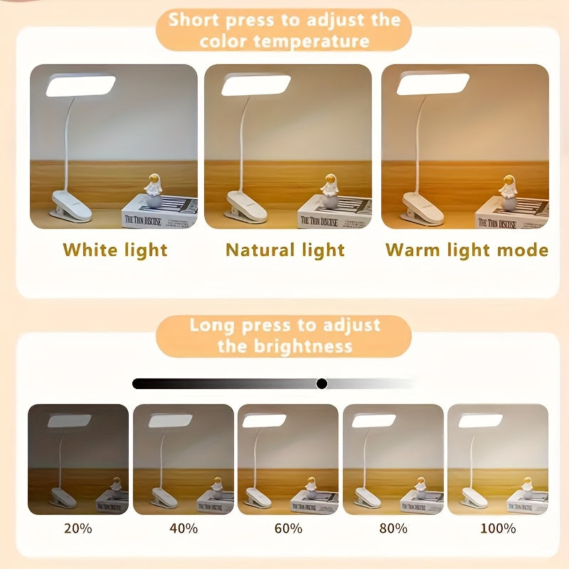 Adjustable LED Gooseneck Desk Lamp – Touch Control, Dimmable, Adjustable Color Temperature, USB & 18650 Rechargeable Battery Powered, Indoor Task Light with Shade, White