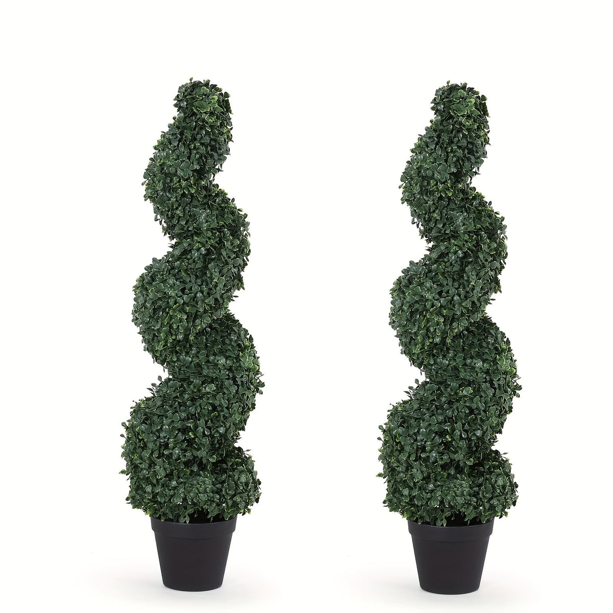 Artificial Spiral Topiary Trees 2pcs 3FT or 4FT, Faux Boxwood Cedar Outdoor Fake Plants All-Year Green for Porch Entryway Patio Garden Indoor Decor, Light Green Dark Green Milan Leaf
