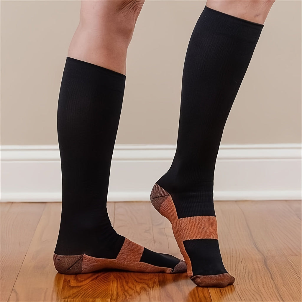 Copper Compression Socks 10 Pairs for Women & Men – Knee High Circulation Support Socks for Running, Cycling, Climbing, Athletic, and Daily Wear, S M L XL XXL, Black/Nude